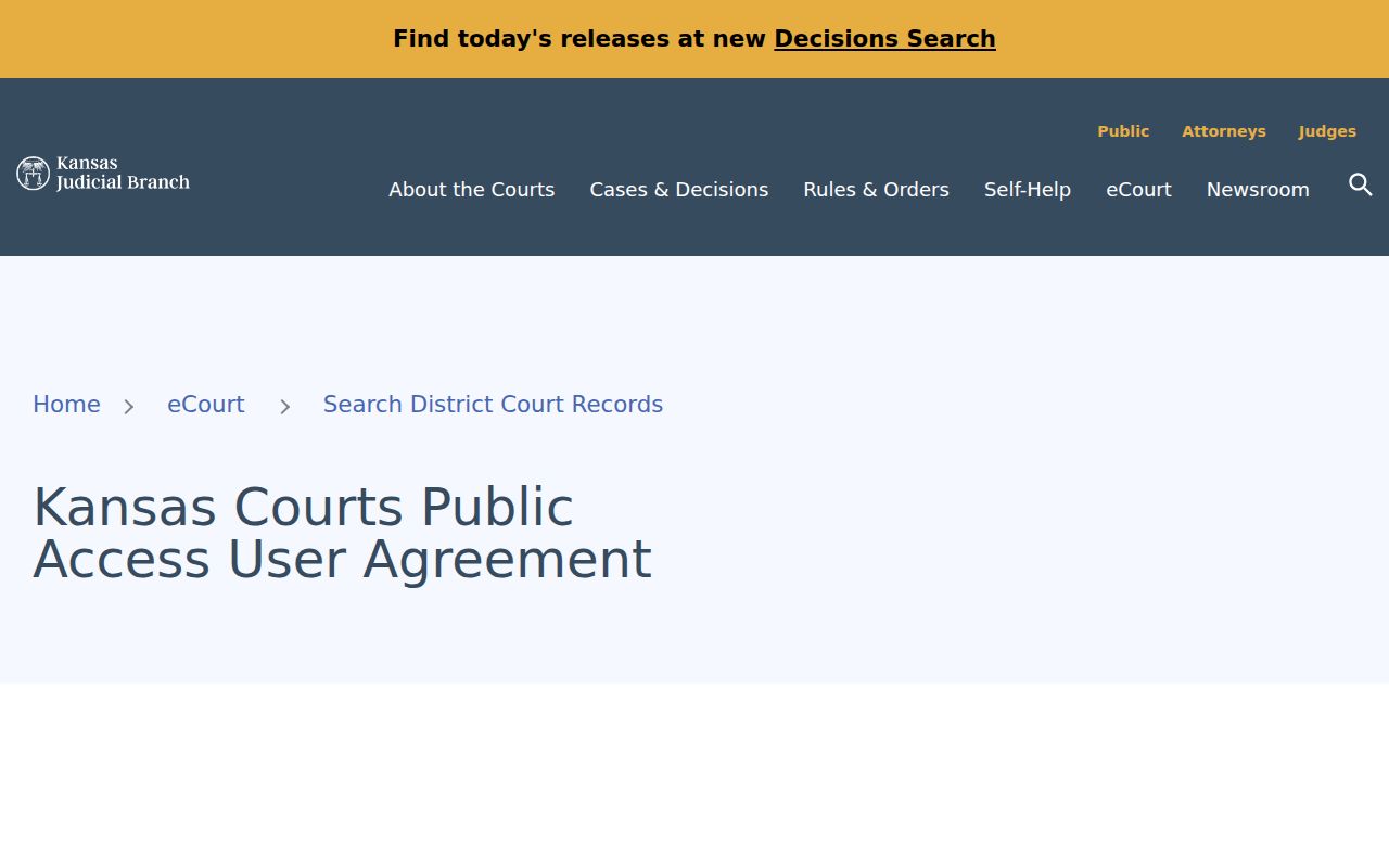 Thomas County court records Kansas public portal user agreement
