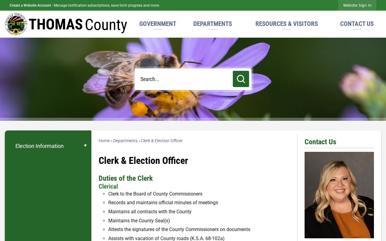 Thomas County administrative clerk and election office page